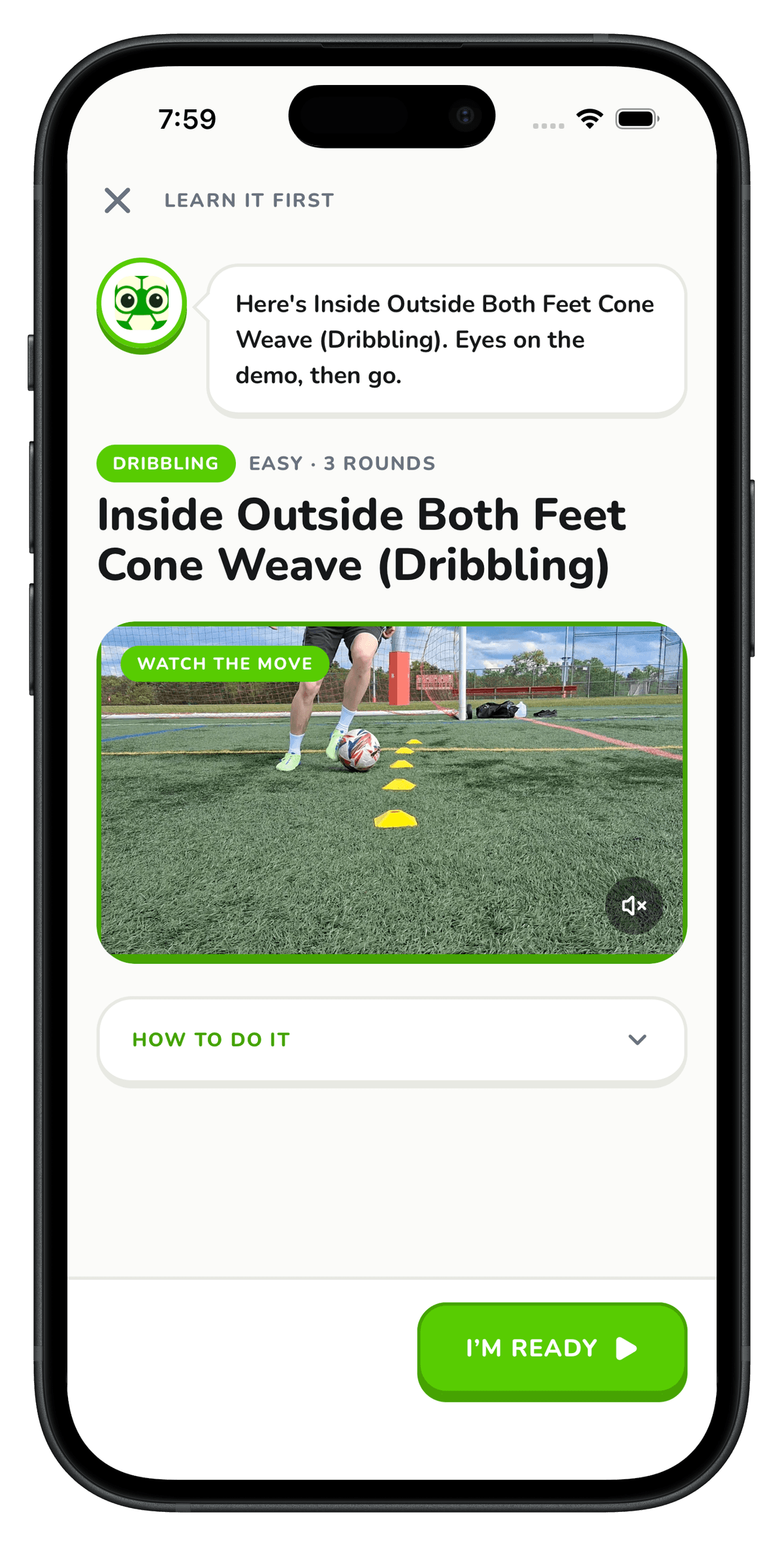 Footwork drill — inside outside cone weave