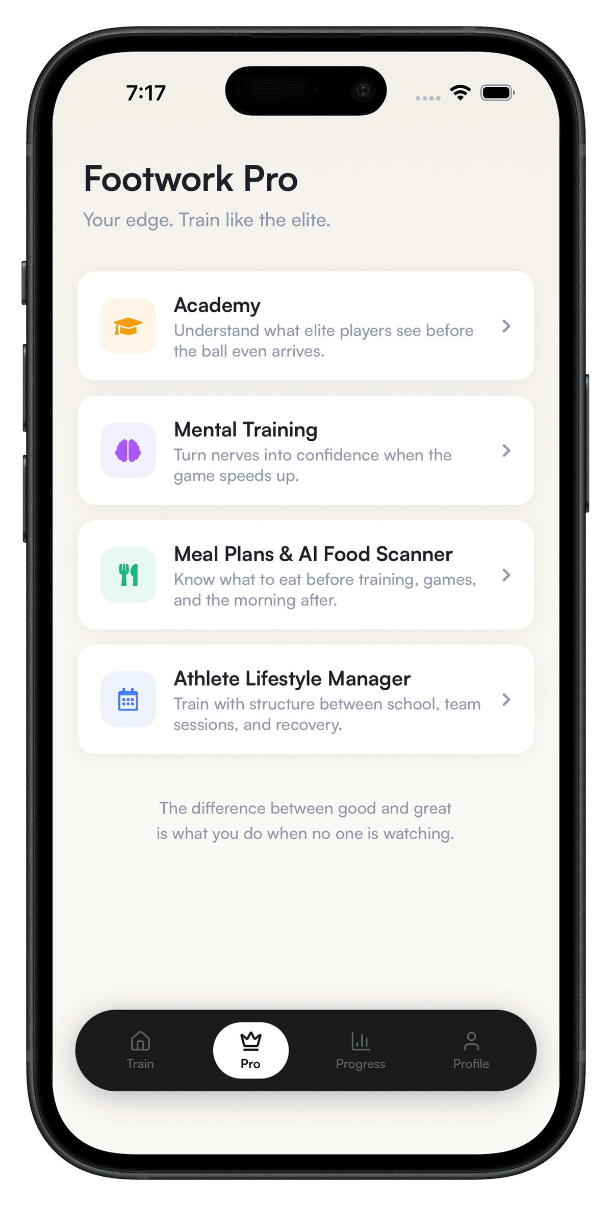 Footwork Pro premium features including Academy and Mental Training
